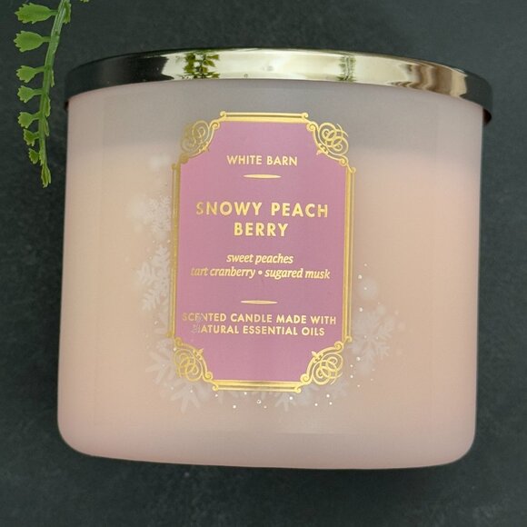 BBW Snowy Peach Berry White Barn Bath & Body Works 3 Wick Candle - Picture 5 of 10